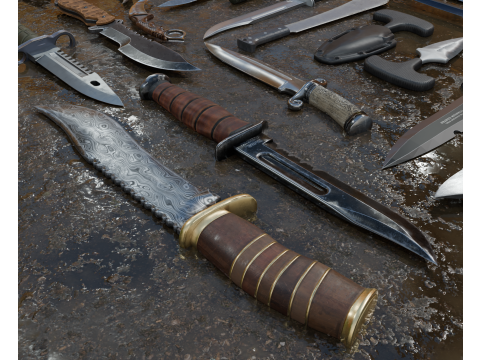 30 realistic knives pack PBR 4k Low-poly 3D-Modell