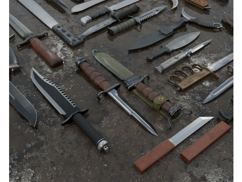 30 realistic knives pack PBR 4k Low-poly 3D-Modell