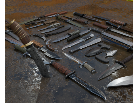 30 realistic knives pack PBR 4k Low-poly 3D-Modell