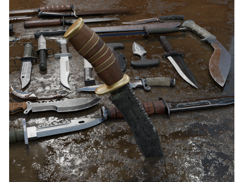 30 realistic knives pack PBR 4k Low-poly 3D-Modell
