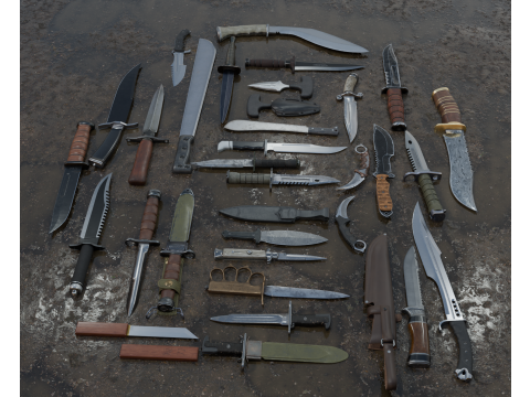 30 realistic knives pack PBR 4k Low-poly 3D-Modell