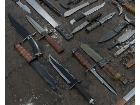 30 realistic knives pack PBR 4k Low-poly 3D-Modell