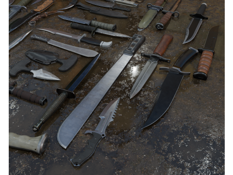 30 realistic knives pack PBR 4k Low-poly 3D-Modell
