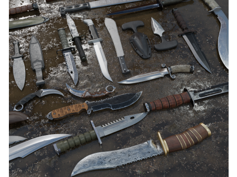 30 realistic knives pack PBR 4k Low-poly 3D-Modell