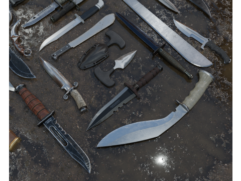 30 realistic knives pack PBR 4k Low-poly 3D-Modell