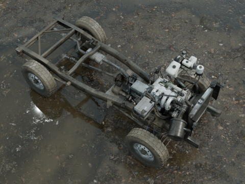 Car Chassis with Engine PBR 8k Low-poly Model 3D