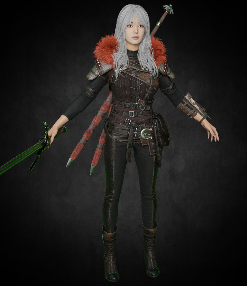 Female witcher PBR Free Model 3D .c4d .max .obj .3ds .fbx .stl .blend 