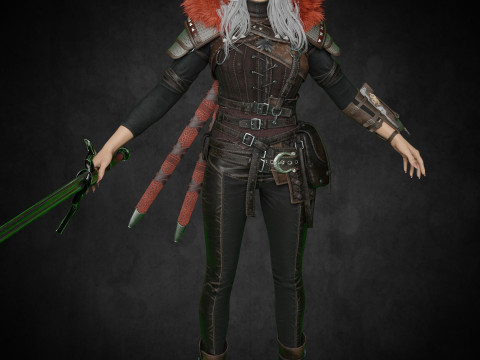 Female witcher PBR Free 3D Модель