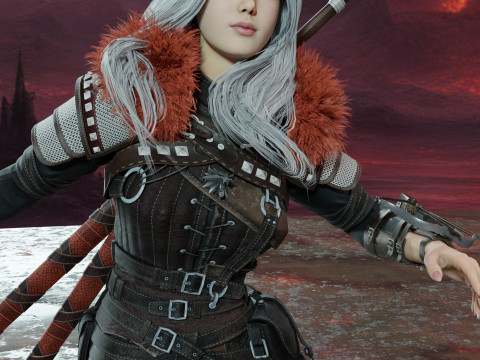 Female witcher PBR Free Model 3D