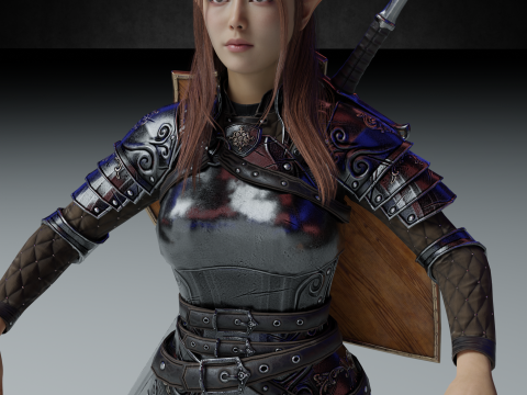 Female knight PBR 8k rigged Low-poly 3D Model