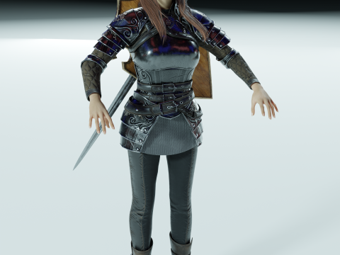 Female knight PBR 8k rigged Low-poly 3D Model