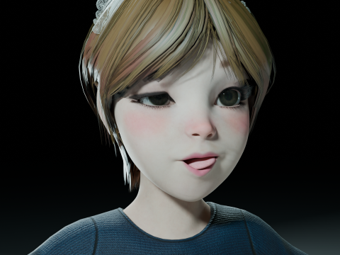 Cute girl stylized PBR Low-poly Modelo 3D