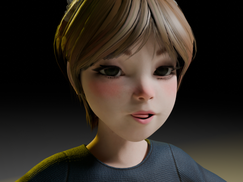 Cute girl stylized PBR Low-poly Modelo 3D
