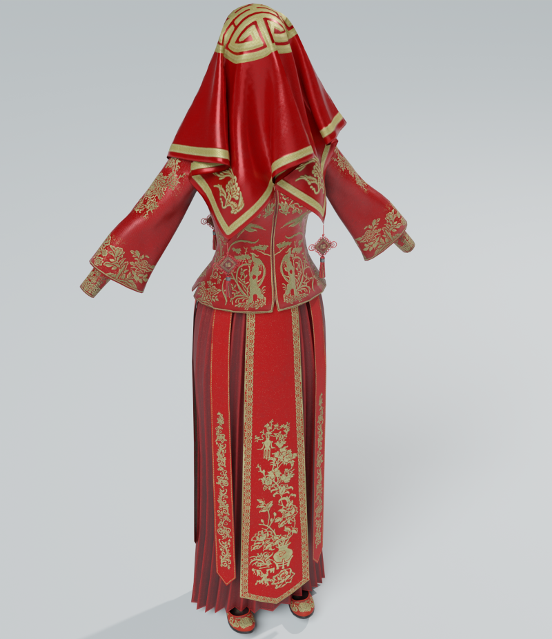 Chinese Wedding Dress PBR 4k Low-poly 3D मॉडल .c4d .max .obj .3ds .fbx .stl .blend