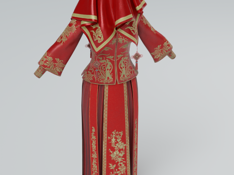 Chinese Wedding Dress PBR 4k Low-poly 3D मॉडल
