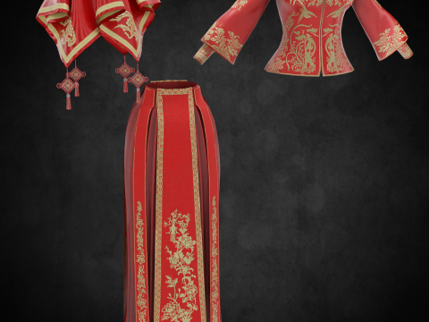 Chinese Wedding Dress PBR 4k Low-poly 3D मॉडल