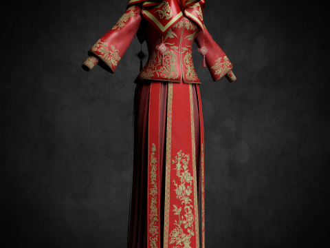 Chinese Wedding Dress PBR 4k Low-poly 3D मॉडल