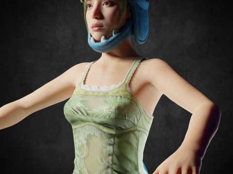 Cute girl PBR8k low-poly Modelo 3D