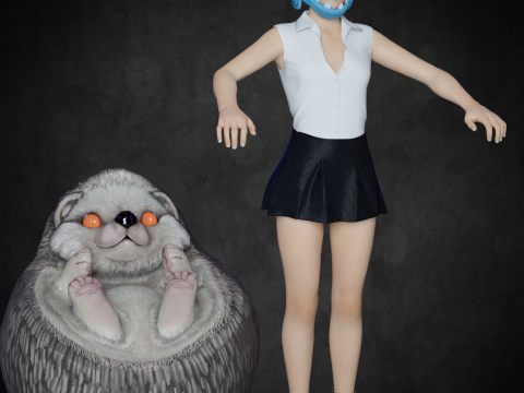 Cute girl PBR8k low-poly Modelo 3D