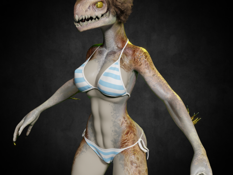 Female Lizard PBR 4K Low-Poly 3D Model