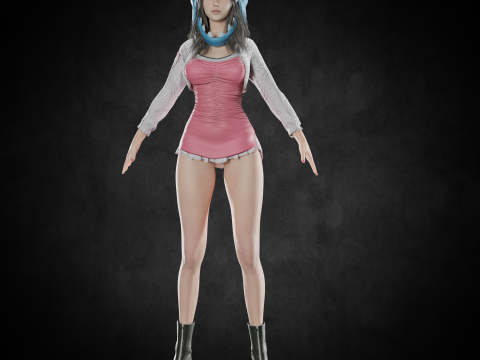 Cute Girl PBR 8K Full Rigged Low-Poly 3D Modell