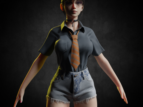 Asian School Girl PBR 8k Rigged 3D 模型