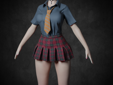 Asian School Girl PBR 8k Rigged 3Dモデル