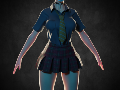 Asian School Girl PBR 8k Rigged 3Dモデル