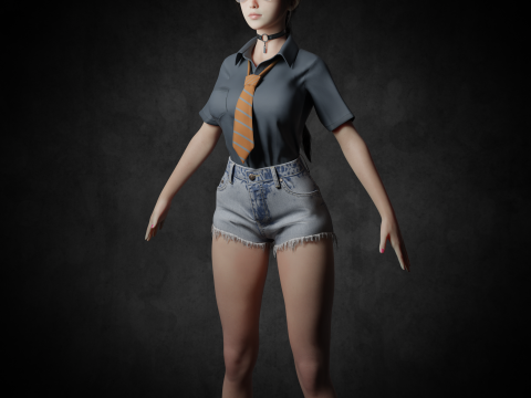 Asian School Girl PBR 8k Rigged 3Dモデル