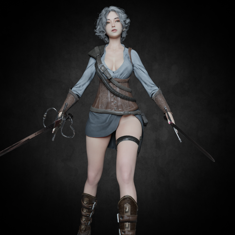 Female Hunter PBR 8K Rigged 3D Model .c4d .max .obj .3ds .fbx .stl .blend
