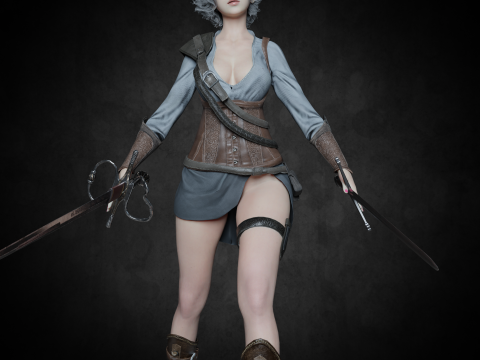 Female Hunter PBR 8K Rigged 3D 모델