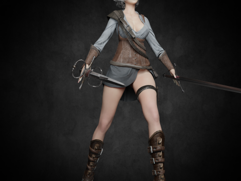 Female Hunter PBR 8K Rigged 3D Model