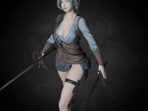 Female Hunter PBR 8K Rigged 3D Model