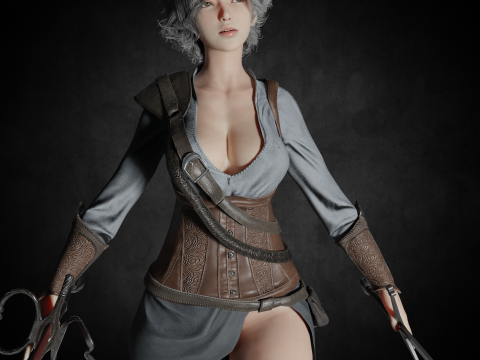 Female Hunter PBR 8K Rigged 3D Model