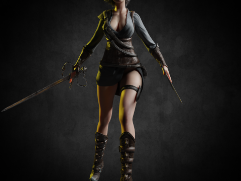 Female Hunter PBR 8K Rigged 3D Model