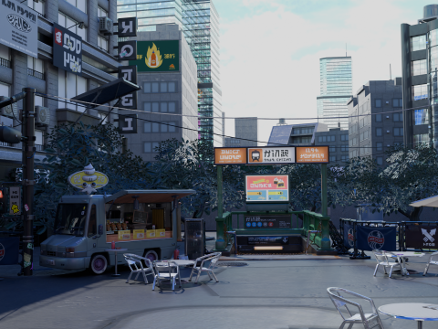 Japan City Street Scene Blender 40 Eevee and Cycles Model 3D