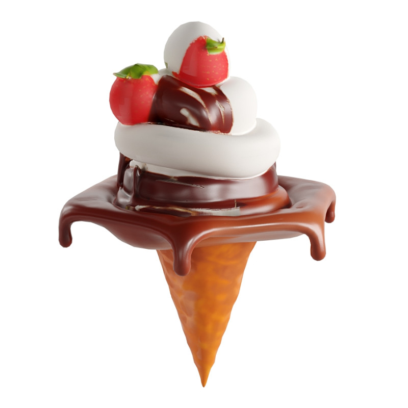 Ice cream cone with strawberries and chocolate Model 3D .c4d .max .obj .3ds .fbx .stl .blend 