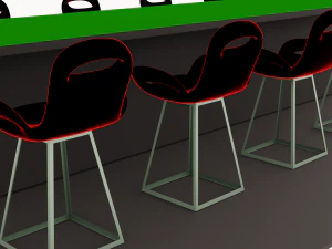 Bartable with barchairs 3D Model