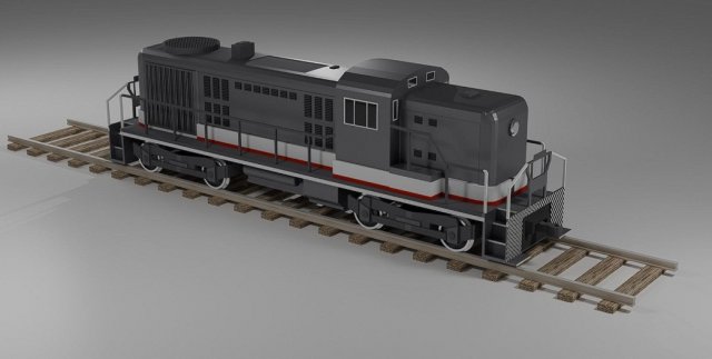RSD-5 diesel locomotive and a set of rails low-poly 3D Модель .c4d .max .obj .3ds .fbx .stl .blend 