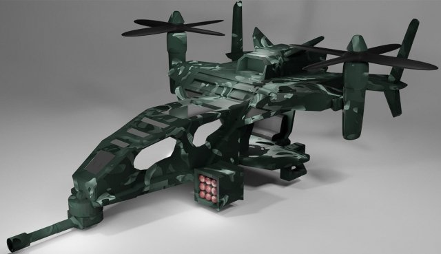 Futuristic Military Helicopter 3D Model .c4d .max .obj .3ds .fbx .stl .blend 