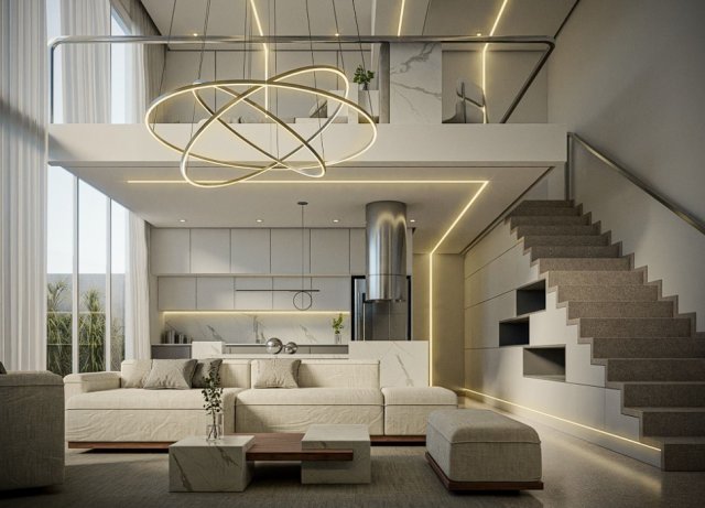Project modern living room with stairs and lighting Modelo 3D .c4d .max .obj .3ds .fbx .stl .blend 