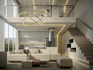 Project modern living room with stairs and lighting Modelo 3D