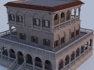 Palace stairs leading up to building with arches 3D Модель