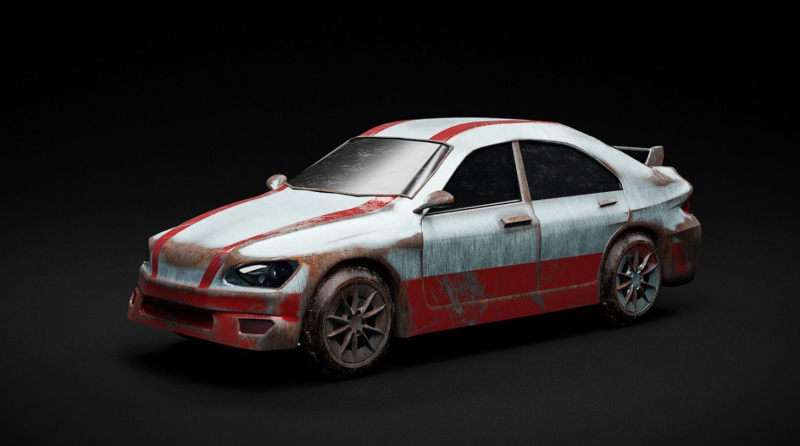 Rusted Sports Racing Car fully rigged Model 3D .c4d .max .obj .3ds .fbx .stl .blend