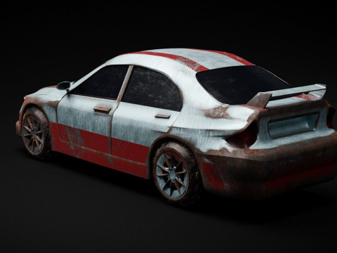 Rusted Sports Racing Car fully rigged 3D Model