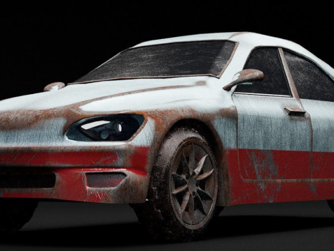 Rusted Sports Racing Car fully rigged 3D Model