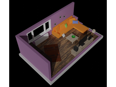 Low-poly interior living room with orange couch 3D Модель