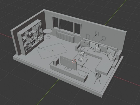 Low-poly interior living room with orange couch 3D Модель