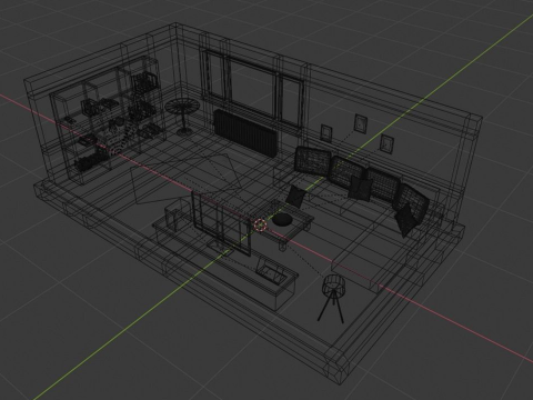 Low-poly interior living room with orange couch 3D Модель