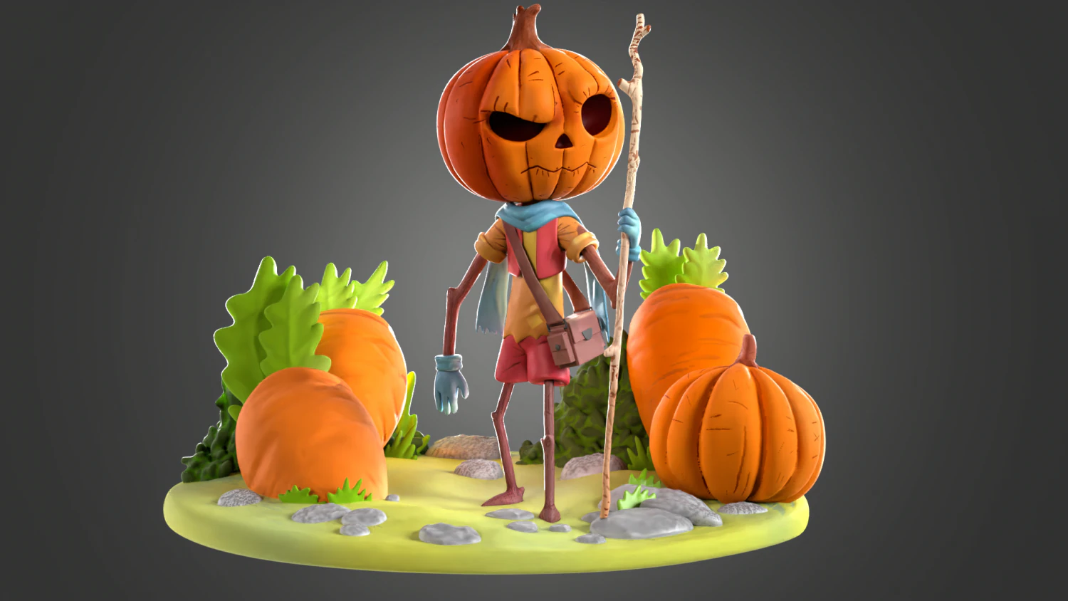 Cartoon Pumpkin Diorama 3D Print Model .c4d .max .obj .3ds .fbx .stl .blend 